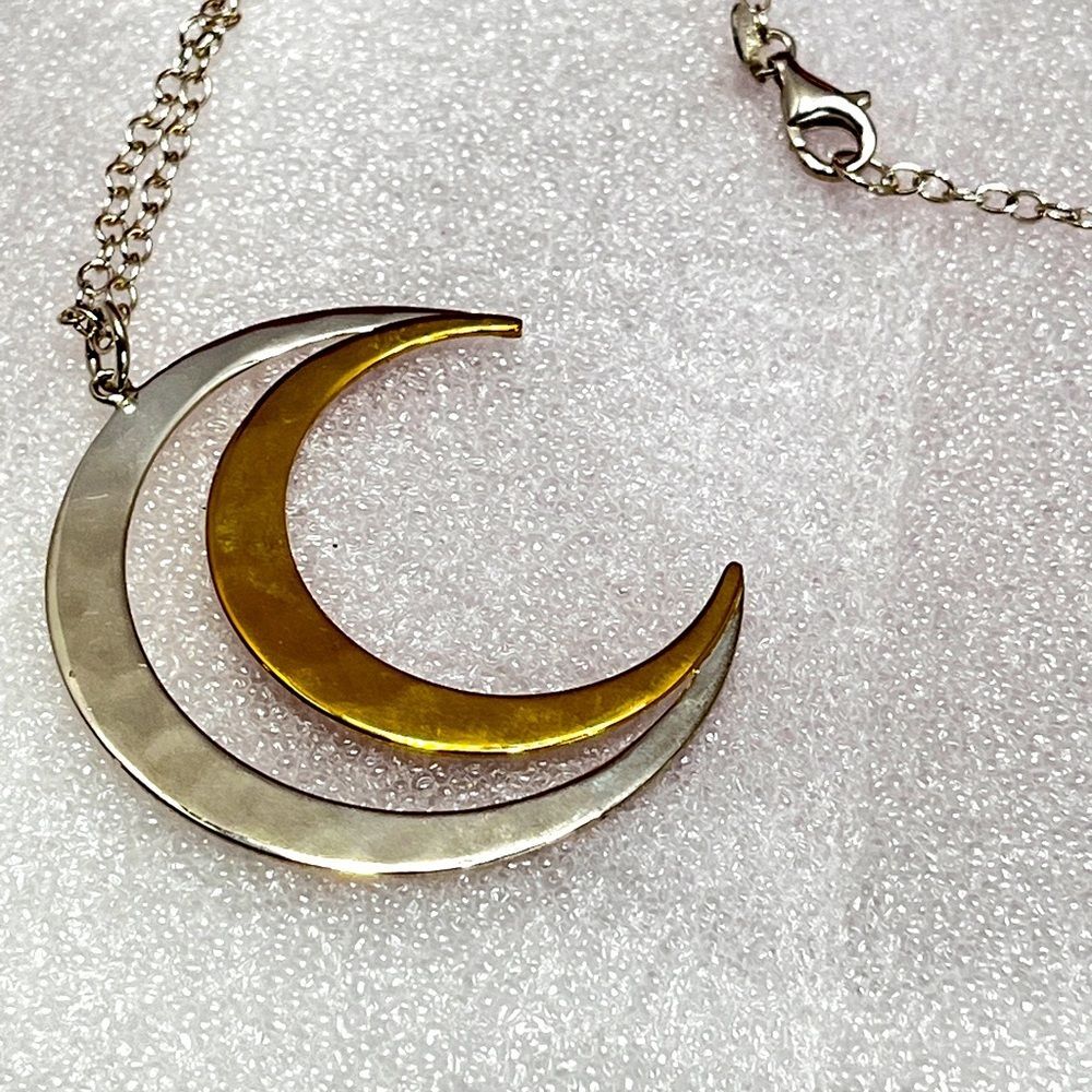 RLM 925 Silver & Brass Twin Crescent Moons Necklace